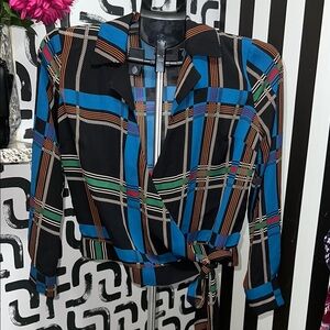 The Limited Multicolor Plaid Wrap Blouse